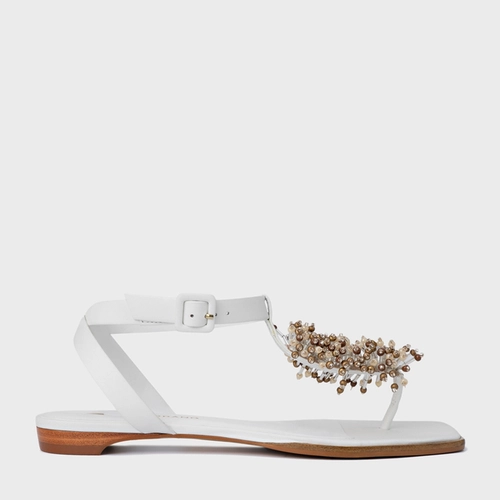 Sandália Rasteira Bloom Couro Branco Blanc