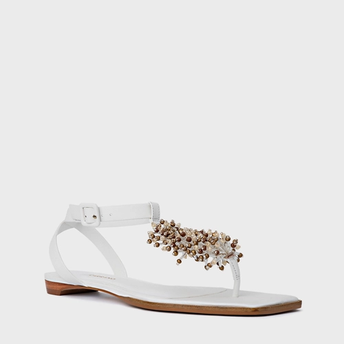 Sandália Rasteira Bloom Couro Branco Blanc