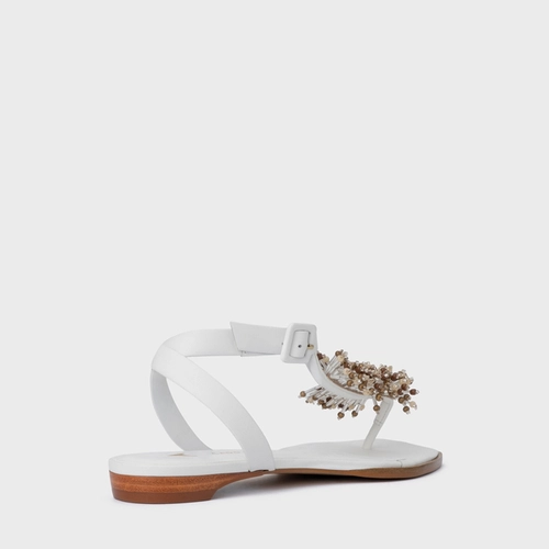 Sandália Rasteira Bloom Couro Branco Blanc