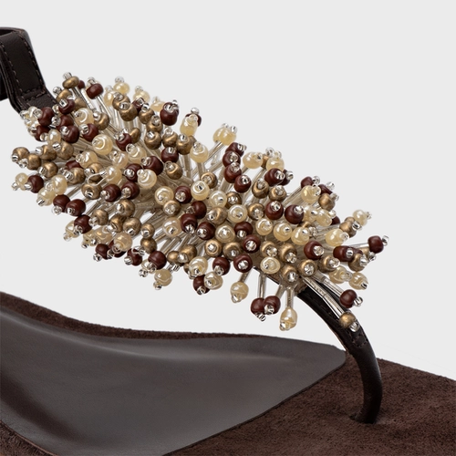 Sandália Rasteira Bloom Couro Marrom Ganache