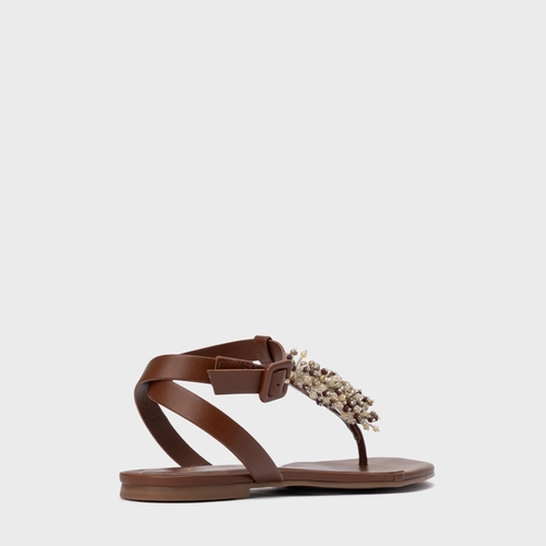 Sandália Rasteira Bloom Couro Marrom Walnut