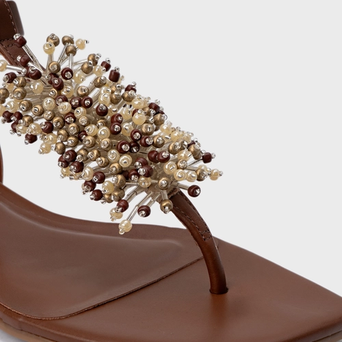 Sandália Rasteira Bloom Couro Marrom Walnut