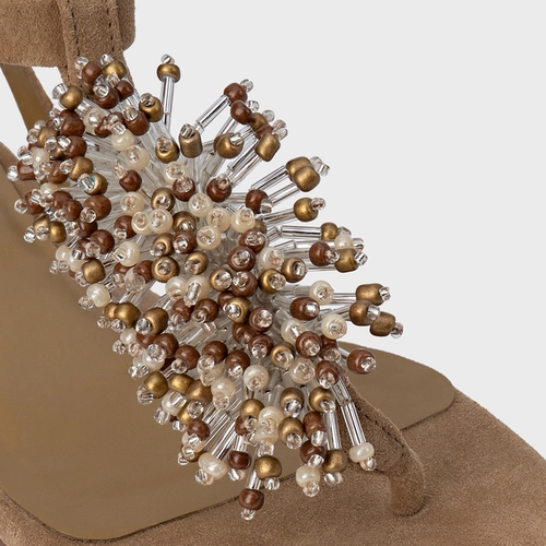 Sandália Rasteira Bloom Couro Suede Bege Almond