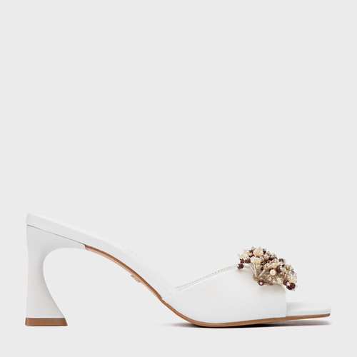 Open Mule Bloom Salto Allure Couro Branco Blanc