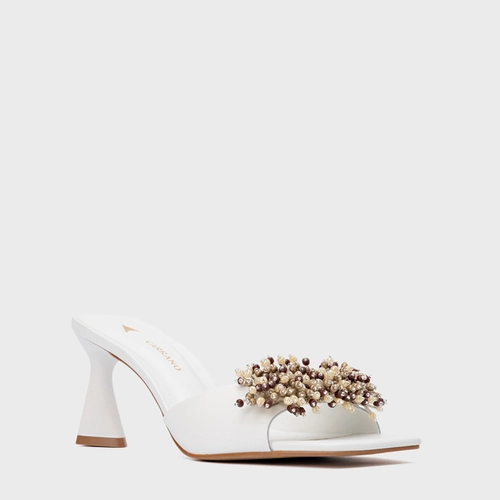 Open Mule Bloom Salto Allure Couro Branco Blanc