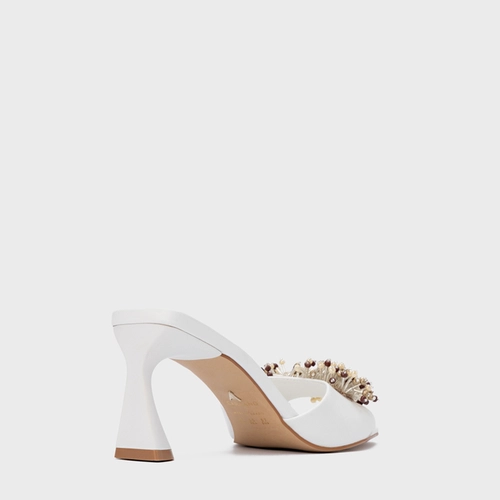 Open Mule Bloom Salto Allure Couro Branco Blanc