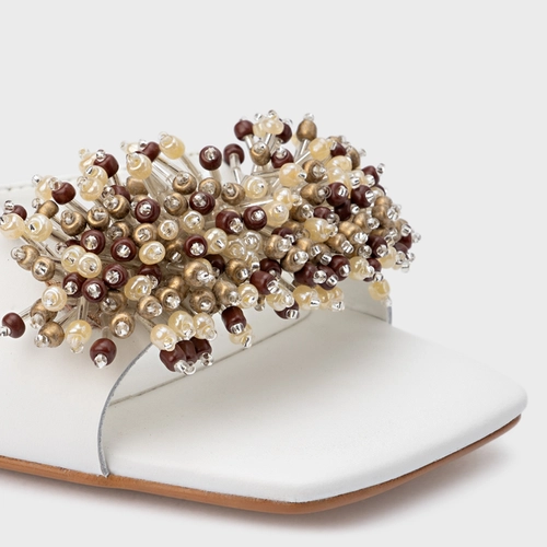 Open Mule Bloom Salto Allure Couro Branco Blanc