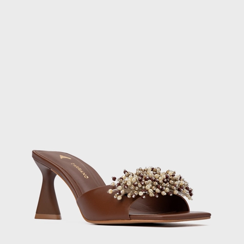 Open Mule Bloom Salto Allure Couro Marrom Walnut