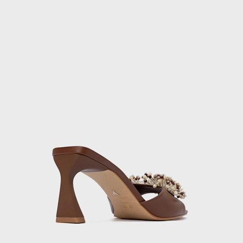 Open Mule Bloom Salto Allure Couro Marrom Walnut