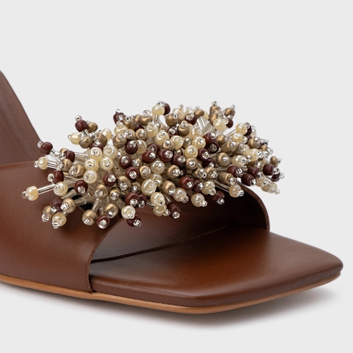 Open Mule Bloom Salto Allure Couro Marrom Walnut