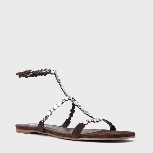 Sandália Rasteira Mirror Couro Suede Marrom Ganache