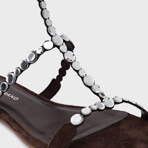 Sandália Rasteira Mirror Couro Suede Marrom Ganache