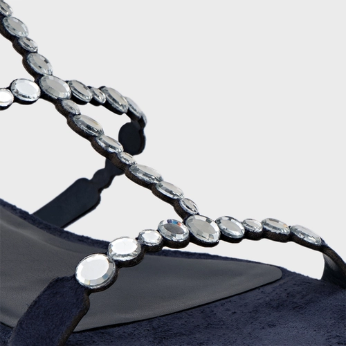 Sandália Rasteira Mirror Couro Suede Azul Navy