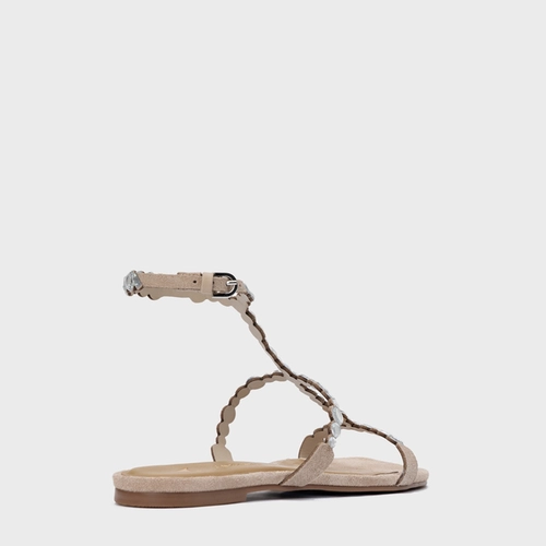 Sandália Rasteira Mirror Couro Suede Bege Oatmeal