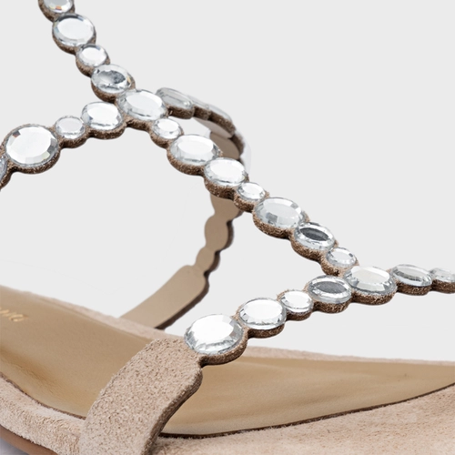 Sandália Rasteira Mirror Couro Suede Bege Oatmeal