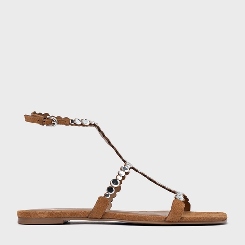 Sandália Rasteira Mirror Couro Suede Marrom Saddle