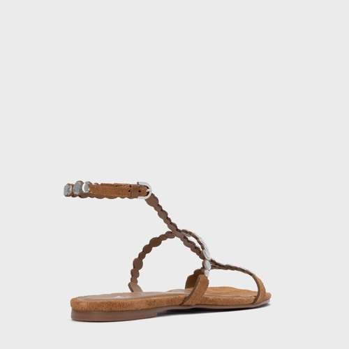 Sandália Rasteira Mirror Couro Suede Marrom Saddle