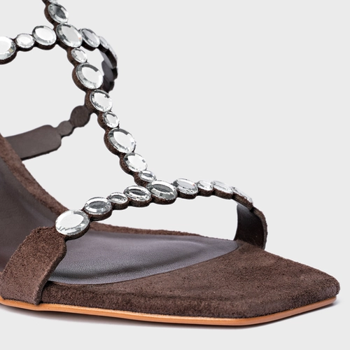 Sandália Mirror Salto Fino Couro Suede Marrom Ganache