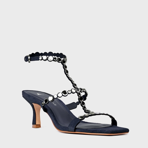 Sandália Mirror Salto Fino Couro Suede Azul Navy