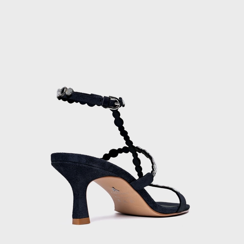 Sandália Mirror Salto Fino Couro Suede Azul Navy
