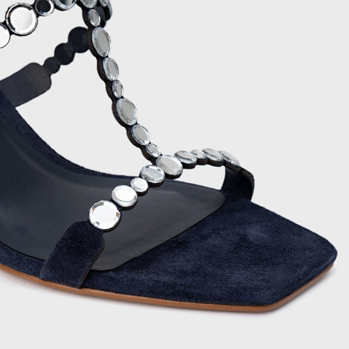 Sandália Mirror Salto Fino Couro Suede Azul Navy