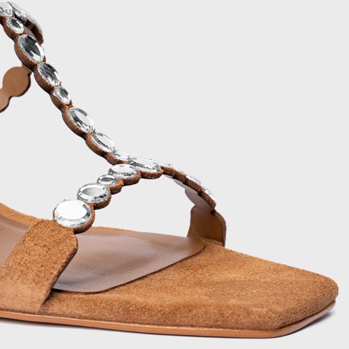 Sandália Mirror Salto Fino Couro Suede Marrom Saddle