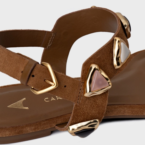 Sandália Rasteira Gems Couro Suede Marrom Saddle