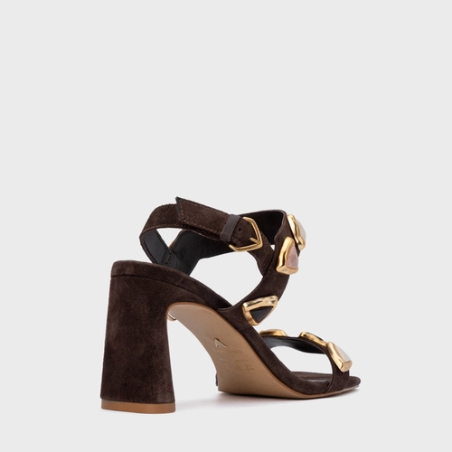 Sandália Gems Salto Uno Couro Suede Marrom Ganache