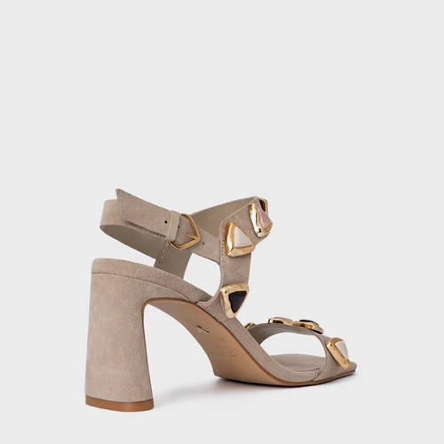 Sandália Gems Salto Uno Couro Suede Bege Oatmeal