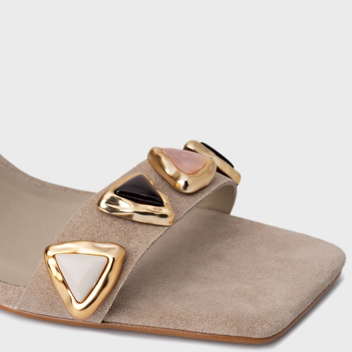 Sandália Gems Salto Uno Couro Suede Bege Oatmeal