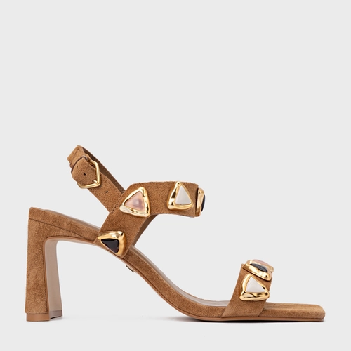 Sandália Gems Salto Uno Couro Suede Marrom Saddle