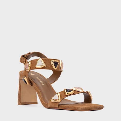 Sandália Gems Salto Uno Couro Suede Marrom Saddle