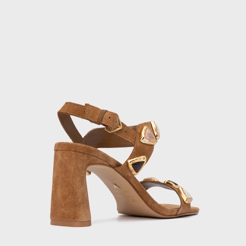 Sandália Gems Salto Uno Couro Suede Marrom Saddle