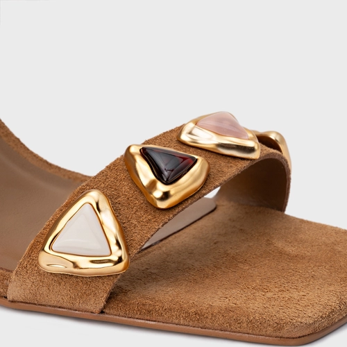 Sandália Gems Salto Uno Couro Suede Marrom Saddle