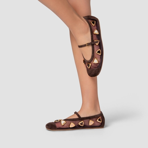 Sapatilha Gems Tela Couro Suede Marrom Ganache