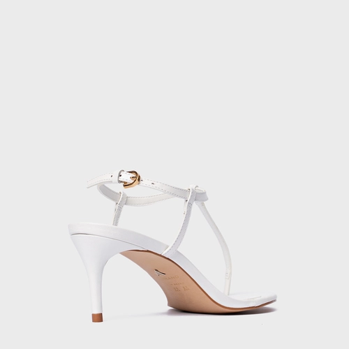 Sandália Effortless Salto Fino Couro Branco Blanc