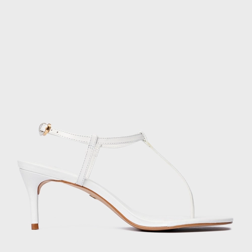 Sandália Effortless Salto Fino Couro Branco Blanc