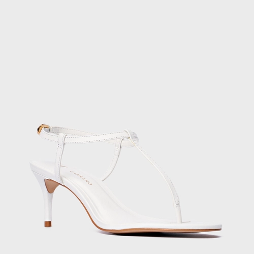 Sandália Effortless Salto Fino Couro Branco Blanc