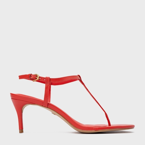 Sandália Effortless Salto Fino Couro Vermelho Carrano