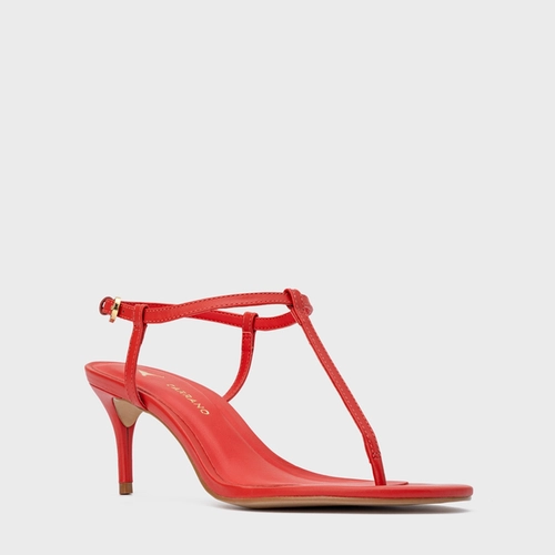 Sandália Effortless Salto Fino Couro Vermelho Carrano