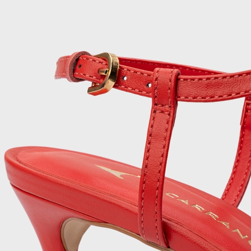 Sandália Effortless Salto Fino Couro Vermelho Carrano