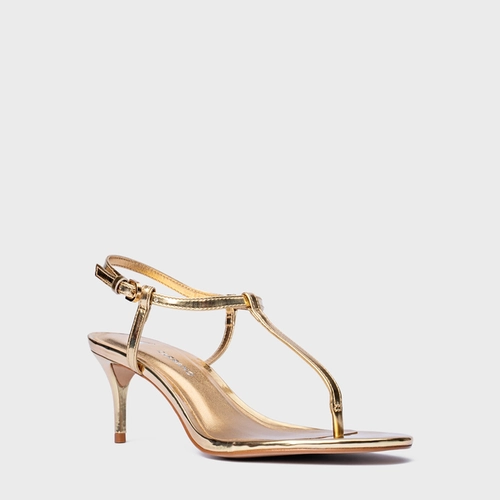 Sandália Effortless Salto Fino Couro Spechio Dourado