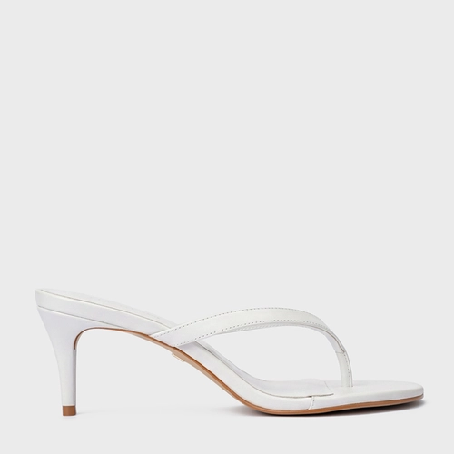 Open Mule Thong Effortless Salto Fino Couro Branco Blanc