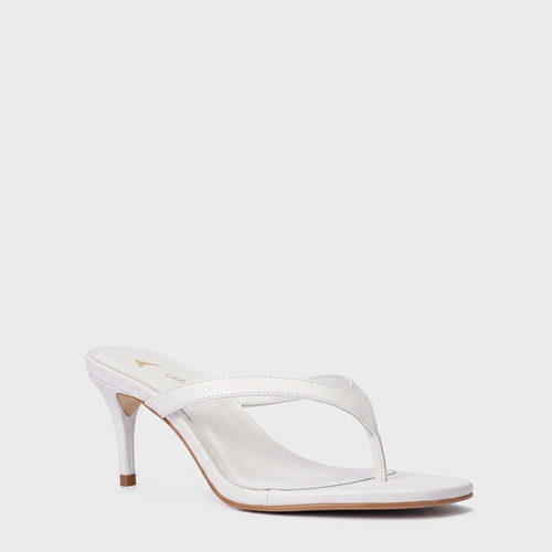Open Mule Thong Effortless Salto Fino Couro Branco Blanc