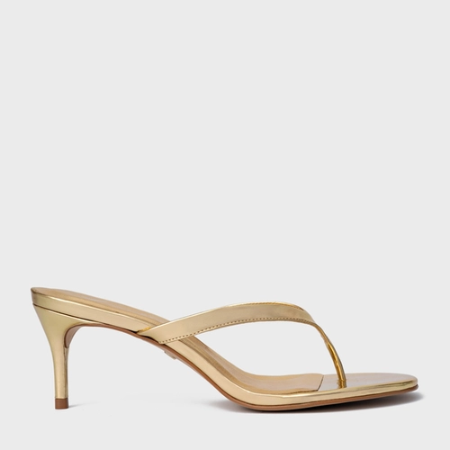 Open Mule Thong Effortless Salto Fino Couro Spechio Gold