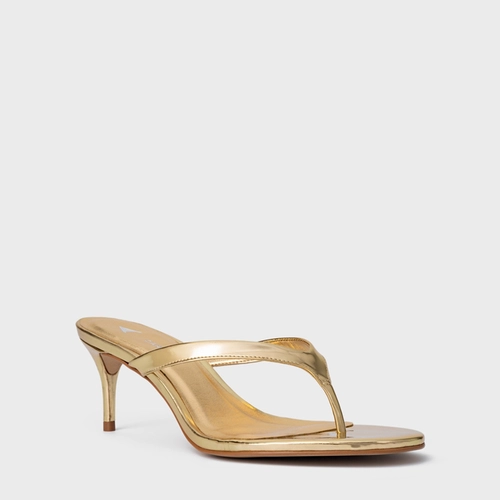 Open Mule Thong Effortless Salto Fino Couro Spechio Gold