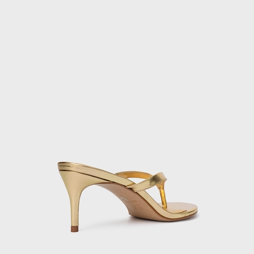 Open Mule Thong Effortless Salto Fino Couro Spechio Gold