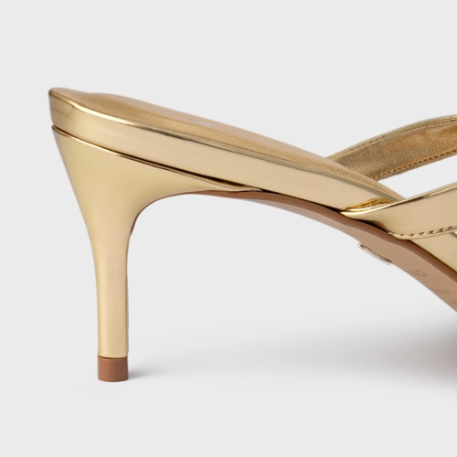 Open Mule Thong Effortless Salto Fino Couro Spechio Gold