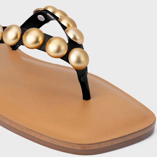 Rasteira Thong Balls Couro Preto