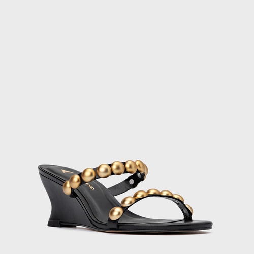 Open Mule Balls Anabela Couro Preto